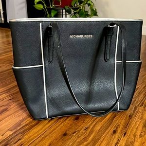 Michael Kors Medium Jet Set Tote Bag Black With Silver Trim and Hardware